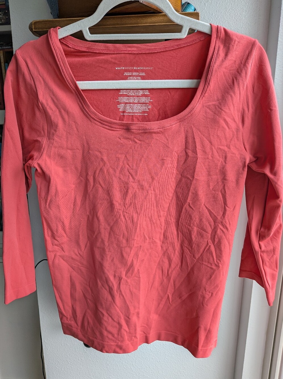 White House Black Market Essential Scoop Neck Top Coral Pink Size L 3/4 Sleeve